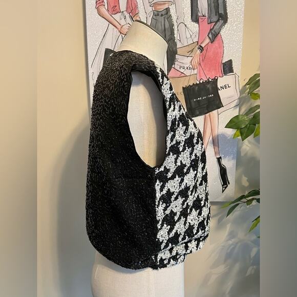 NWT Express Dressy Sequined Houndstooth Cropped Sleeveless Party Top Size Small - Picture 4 of 9